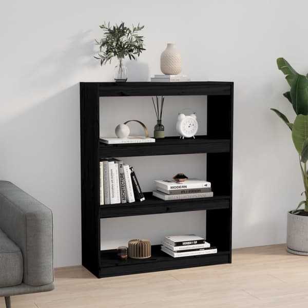 bogreol/rumdeler 80x30x103,5 cm massivt fyrretræ sort