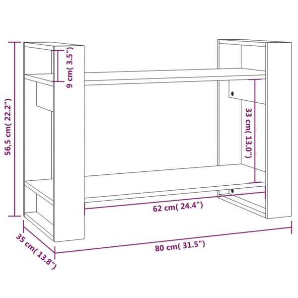 bogreol/rumdeler 80x35x56,5 cm massivt fyrretræ sort