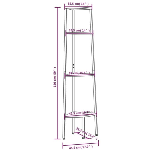 stigereol med 4 hylder 45,5x31,5x150 cm lysebrun og sort