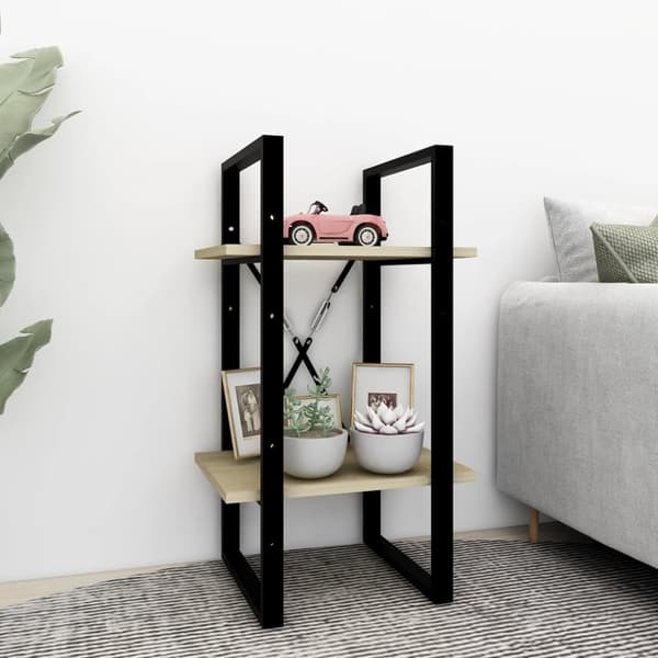 bogreol med 2 hylder 40x30x70 cm konstrueret træ sonoma-eg