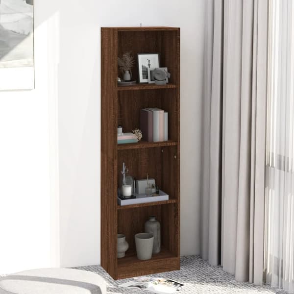 bogreol m. 4 hylder 40x24x143 cm konstrueret træ brunt egetræ