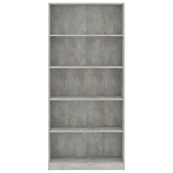 bogreol med 5 hylder 80x24x175 cm konstrueret træ betongrå