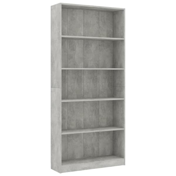 bogreol med 5 hylder 80x24x175 cm konstrueret træ betongrå
