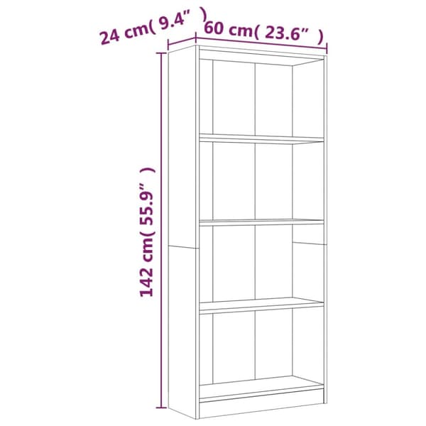 bogreol m. 4 hylder 60x24x142 cm konstrueret træ grå sonoma