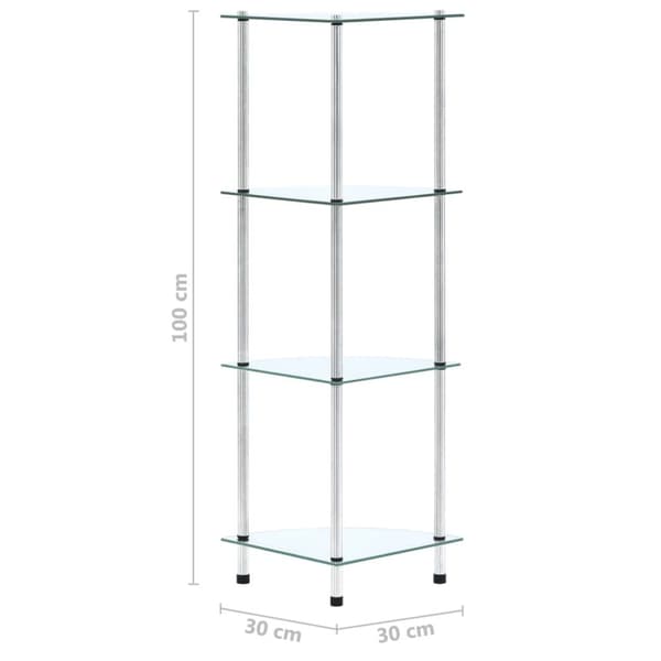 reol 4 hylder 30x30x100 cm hærdet glas transparent