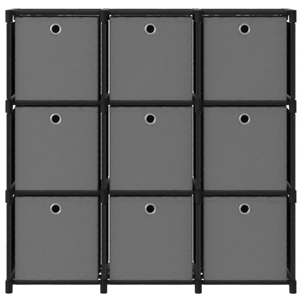 reol med 9 rum og kasser 103x30x107,5 cm stof sort