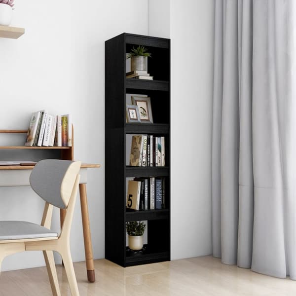 bogreol/rumdeler 40x30x167,5 cm massivt fyrretræ sort
