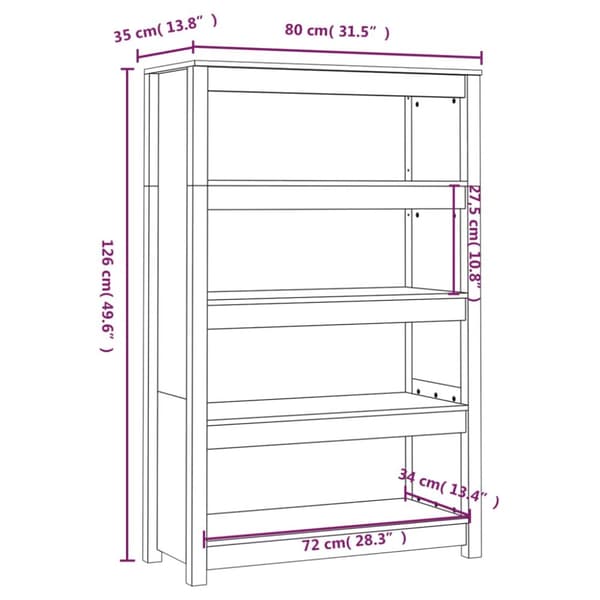 bogreol 80x35x126 cm massivt fyrretræ sort