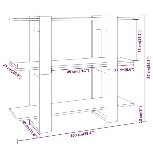bogreol/rumdeler 100x30x87 cm betongrå