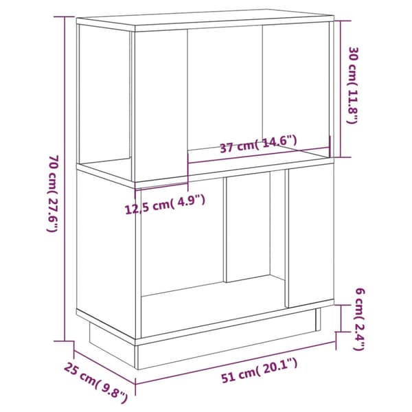 bogreol/rumdeler 51x25x70 cm massivt fyrretræ