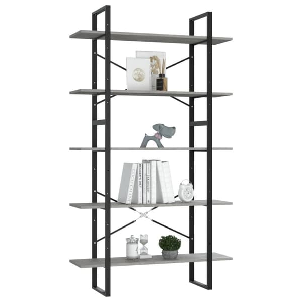 bogreol med 5 hylder 100x30x175 cm konstrueret træ betongrå