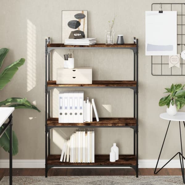 Bokhylla 4 hyllplan rökfärgad ek 80x30x120 cm konstruerat trä