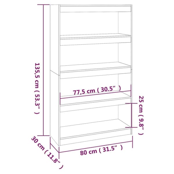 bogskab/rumdeler 80x30x135,5 cm massivt fyrretræ hvid