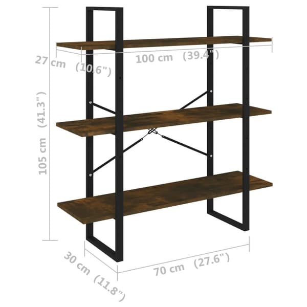 bogreol 100x30x105 cm konstrueret træ røget egetræ