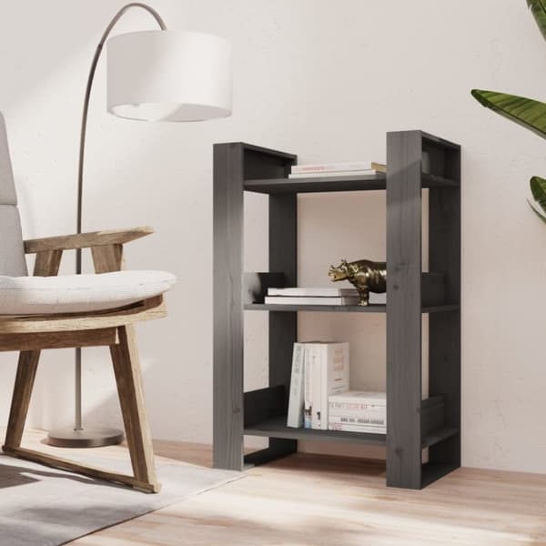 bogreol/rumdeler 60x35x91 cm massivt fyrretræ grå
