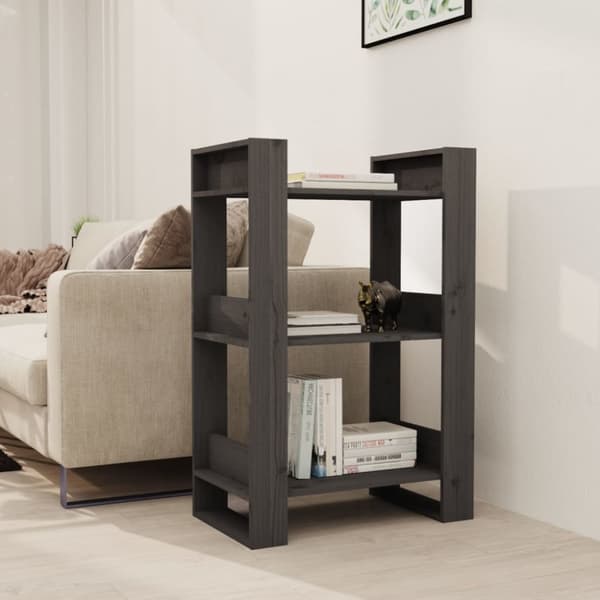 bogreol/rumdeler 60x35x91 cm massivt fyrretræ grå