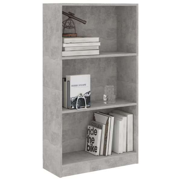 bogreol med 3 hylder 60x24x109 cm konstrueret træ betongrå