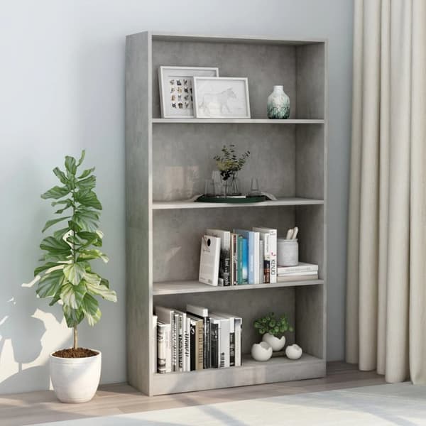 bogreol med 4 hylder 80x24x142 cm konstrueret træ betongrå