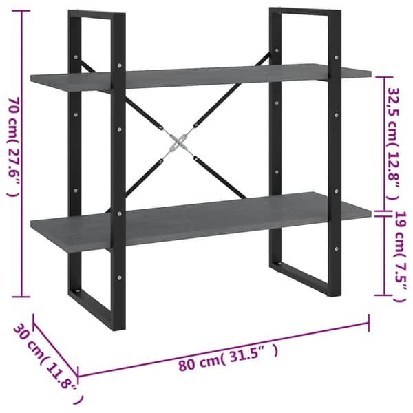 bogreol med 2 hylder 80x30x70 cm massivt fyrretræ grå