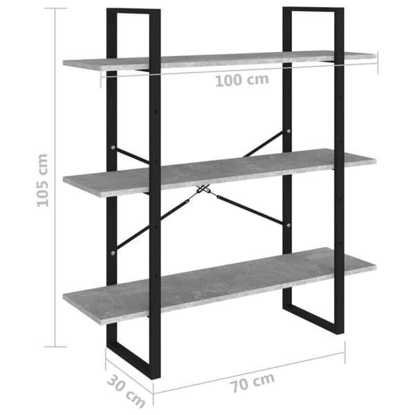 bogreol 100x30x105 cm konstrueret træ betongrå