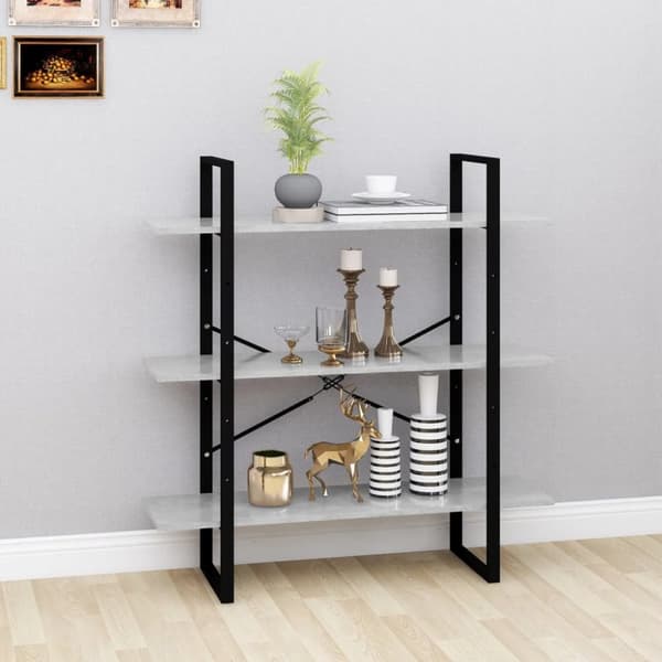 bogreol 100x30x105 cm konstrueret træ betongrå