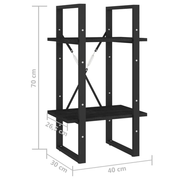 bogreol 40x30x70 cm 2 hylder massivt fyrretræ sort