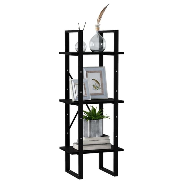 bogreol med 3 hylder 40x30x105 cm massivt fyrretræ sort
