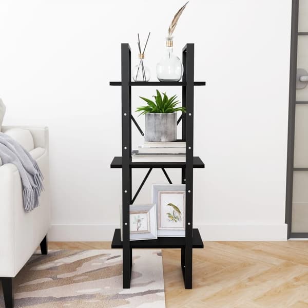 bogreol med 3 hylder 40x30x105 cm massivt fyrretræ sort