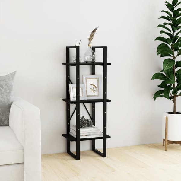 bogreol med 3 hylder 40x30x105 cm massivt fyrretræ sort