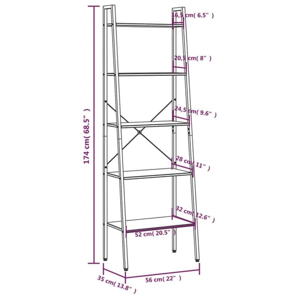 stigereol med 5 hylder 56x35x174 cm sort