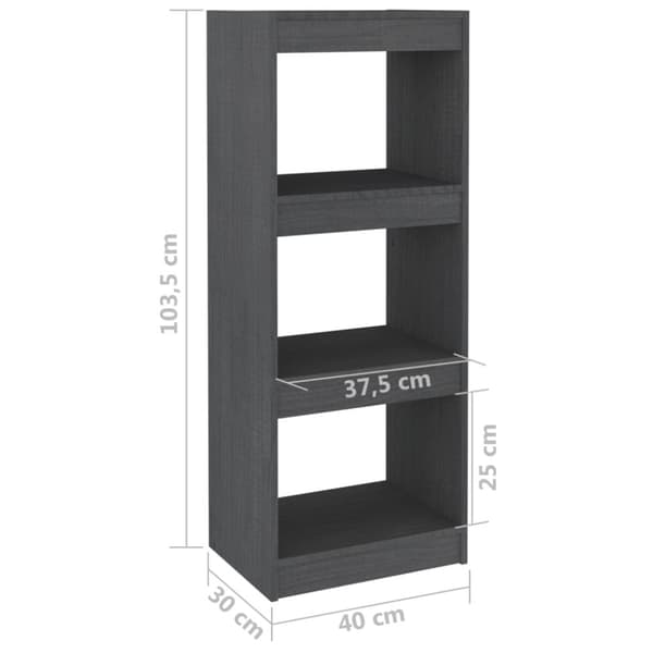 bogskab/rumdeler 40x30x103,5 cm massivt fyrretræ grå