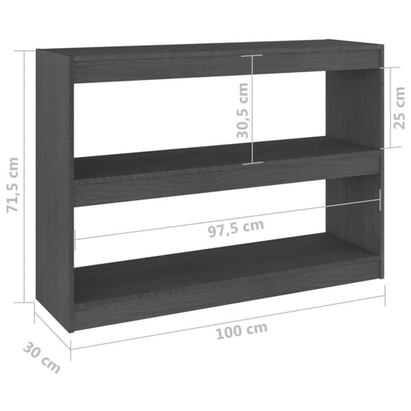 bogreol/rumdeler 100x30x71,5 cm massivt fyrretræ grå