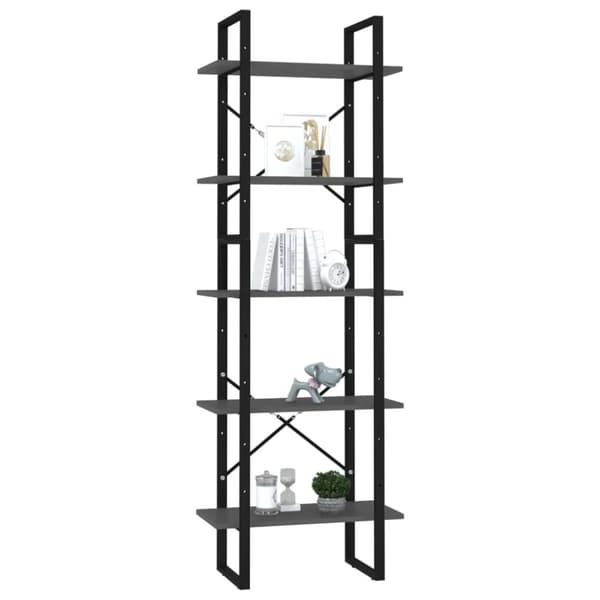 bogreol med 5 hylder 60x30x175 cm konstrueret træ grå