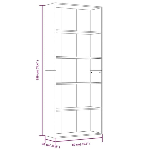 bogreol m. 5 hylder 80x30x189 cm konstrueret træ grå sonoma