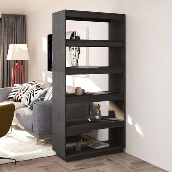bogreol/rumdeler 80x35x167 cm massivt fyrretræ grå