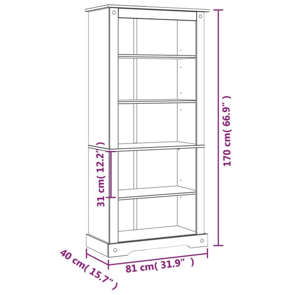 reol fem hylder Corona-serien mexicansk fyrretræ 81x40x170 cm