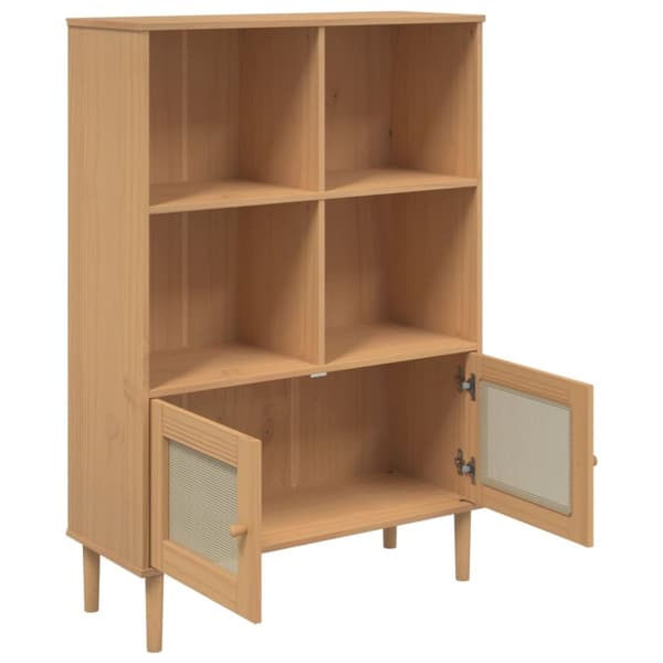 bogreol SENJA rattanlook 90x35x130 massivt fyrretræ brun
