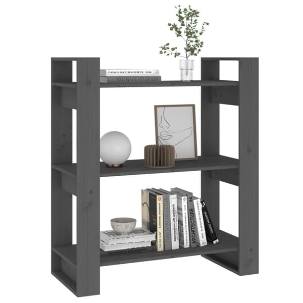 bogreol/rumdeler 80x35x91 cm massivt fyrretræ grå