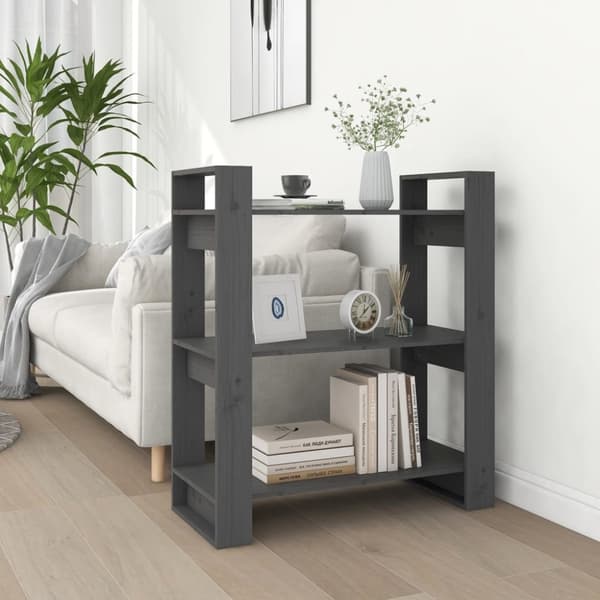 bogreol/rumdeler 80x35x91 cm massivt fyrretræ grå