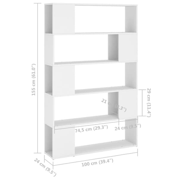 bogreol/rumdeler 100x24x155 cm konstrueret træ hvid