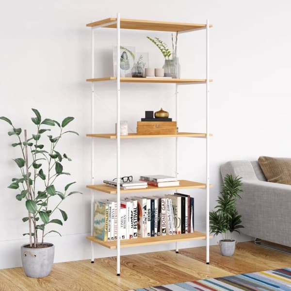 reol med 5 hylder 80x40x163 cm hvid og egetræsfarvet