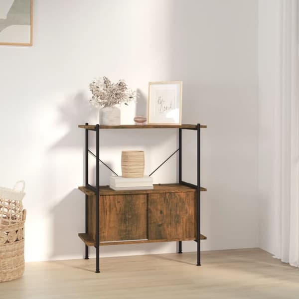 reol med skab 80x40x92 cm 3 niveauer stål og konstrueret træ