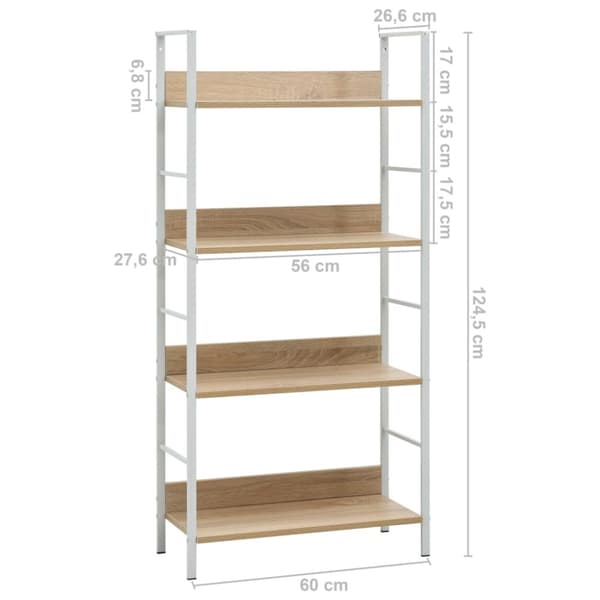 bogreol 60x27,6x124,5 cm 4 hylder konstrueret træ egetræsfarve