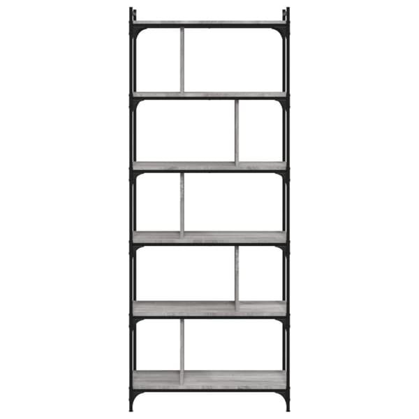 bogreol 76x32x192 cm 6 hylder konstrueret træ grå sonoma-eg