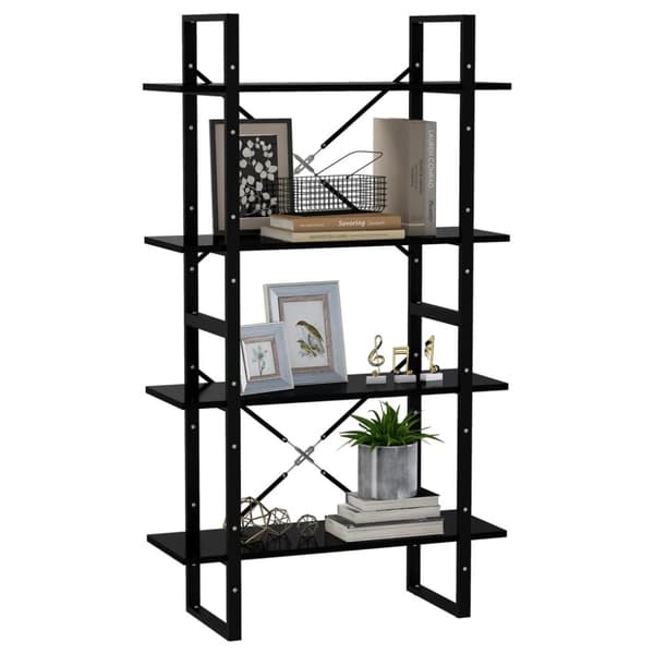 bogreol med 4 hylder 80x30x140 cm konstrueret træ sort