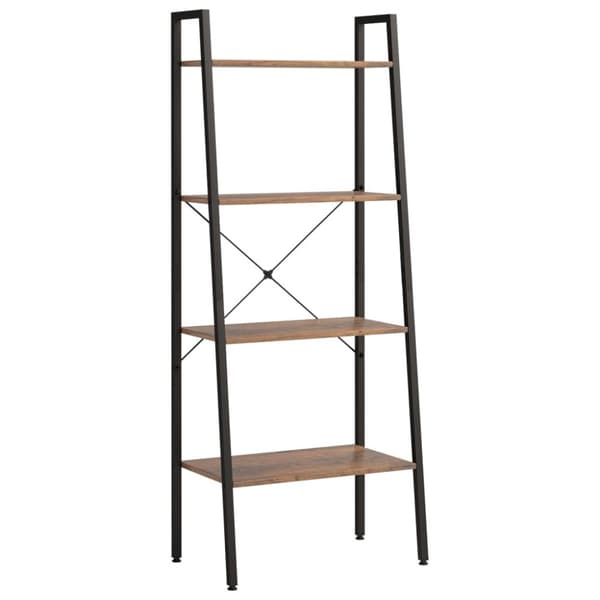 stigereol med 4 hylder 56x35x140 cm mørkebrun og sort