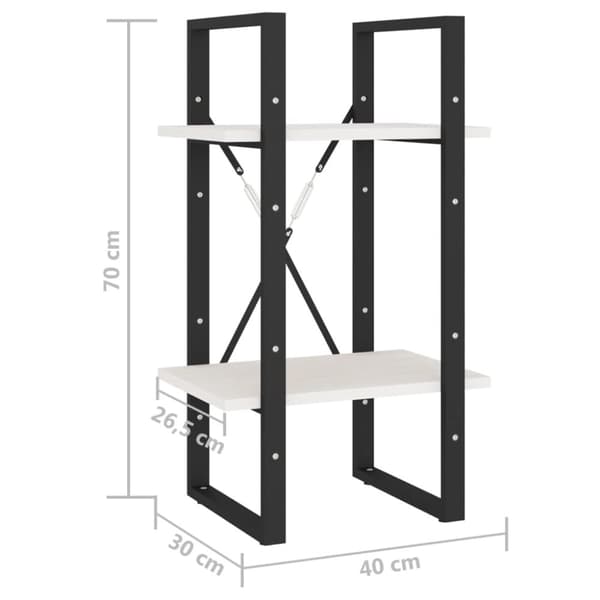 bogreol 40x30x70 cm 2 hylder massivt fyrretræ hvid