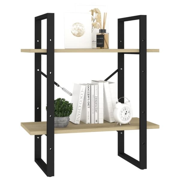bogreol med 2 hylder 60x30x70 cm konstrueret træ sonoma-eg
