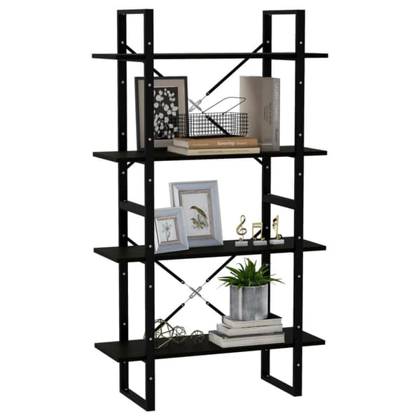 bogreol med 4 hylder 80x30x140 cm massivt fyrretræ sort