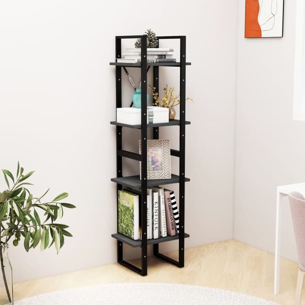 bogreol 40x30x140 cm 4 hylder massivt fyrretræ grå